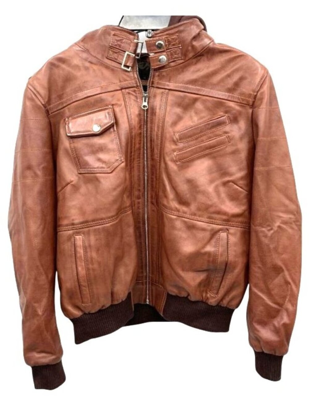 Brown Real Leather Bomber Jacket Size 3XL